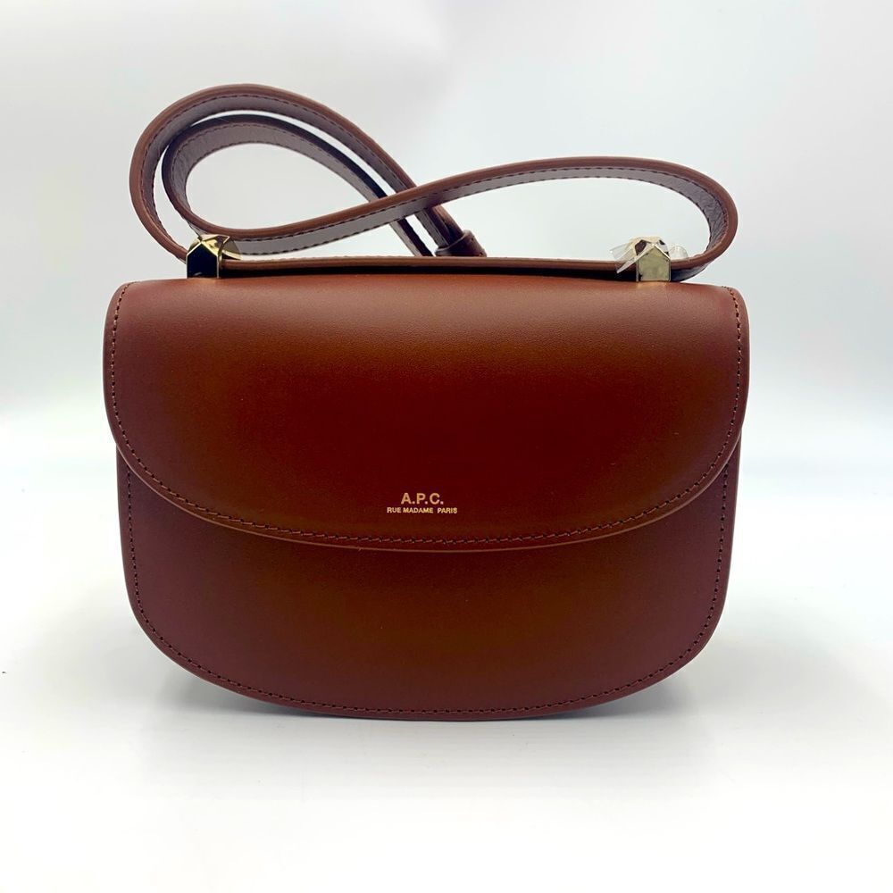 New A.P.C. Brown Calf Leather Geneve Convertible Shoulder Bag Crossbody. $425